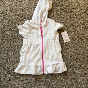 White Hooded cover up with Pink Zipper